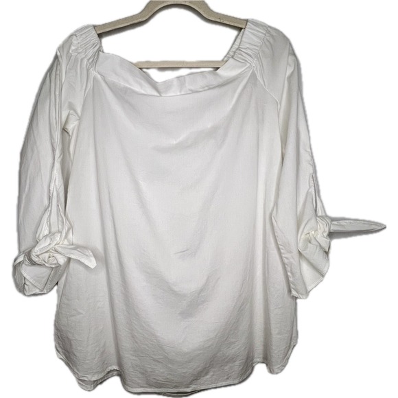 Adrienne White Off The Shoulder Blouse With 3/4 Sleeves With Ties Size Large - Picture 2 of 9
